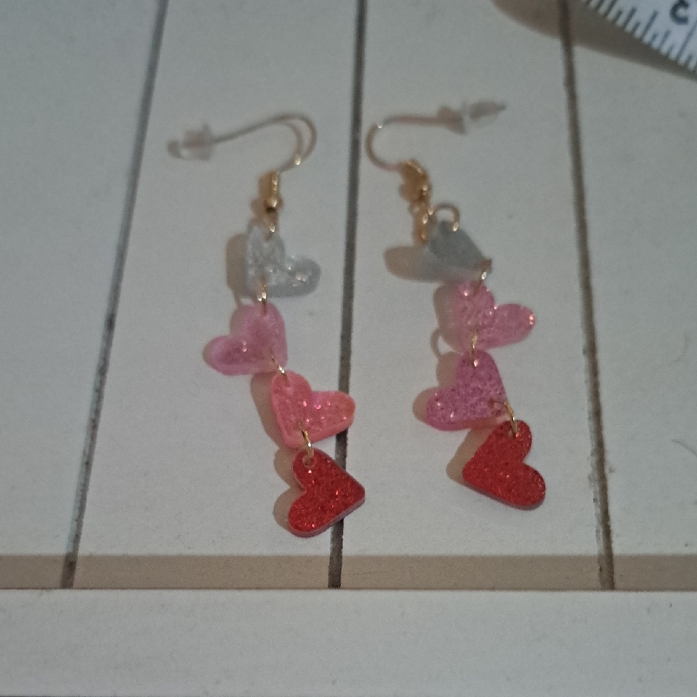 Heart Dangle Earrings with Multicolor Hearts